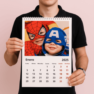 Persona con Chomba Negra sosteniendo Calendario A4 Personalizado