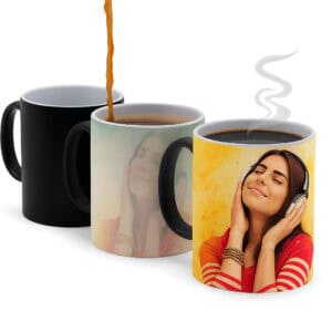 Taza magica con diseño apareciendo por calor