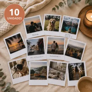 Diez Fotos estilo Vintage (algunas con texto y otras no) dispuestas sobre una manta y con la inscripción "10 UNIDADES" arriba a la derecha de la imagen